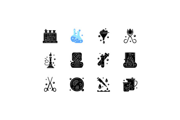 Lab Equipment Black Glyph Icons Set